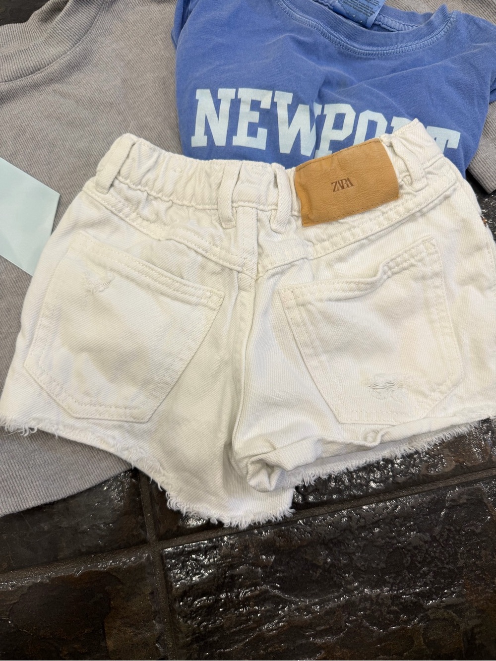 Zara Girls Outfit Bundle Denim Shorts Bow Ribbed Tee Newport Top Size 6-7 - Picture 7 of 13